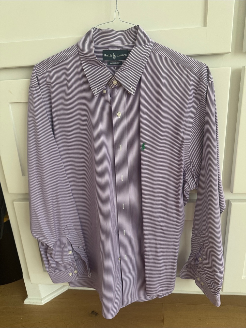 Ralph Lauren Men's Purple and White Pinstripe Dress Shirt